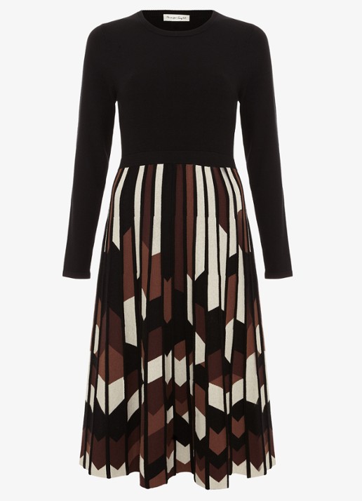 Phase Eight Maci midi jurk met grafische print - voorkant bruin