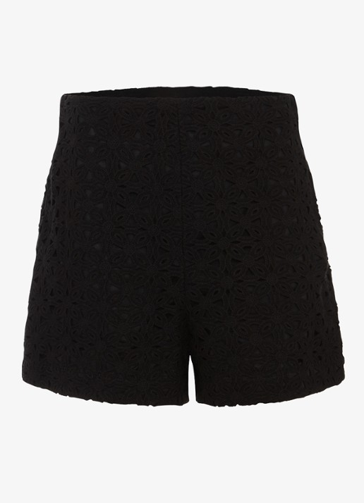 Phase Eight Maeva mid waist straight fit korte broek met borduring - voorkant 7 zwart