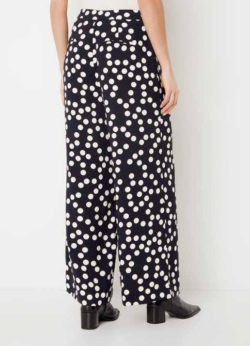 Phase Eight Mairead high waist wide fit pantalon met stippenprint - achterkant 5 donkerblauw