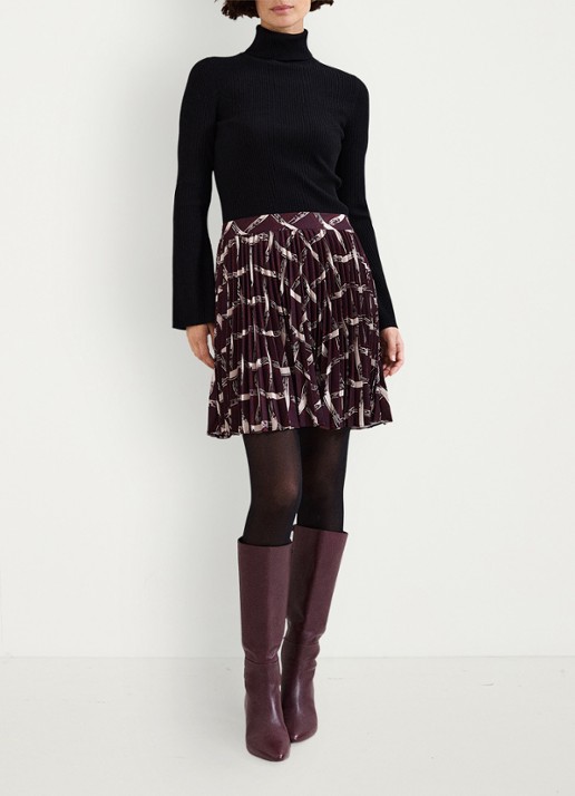 Phase Eight  Mairi mini plooirok met grafische print - voorkant 7 donkerrood