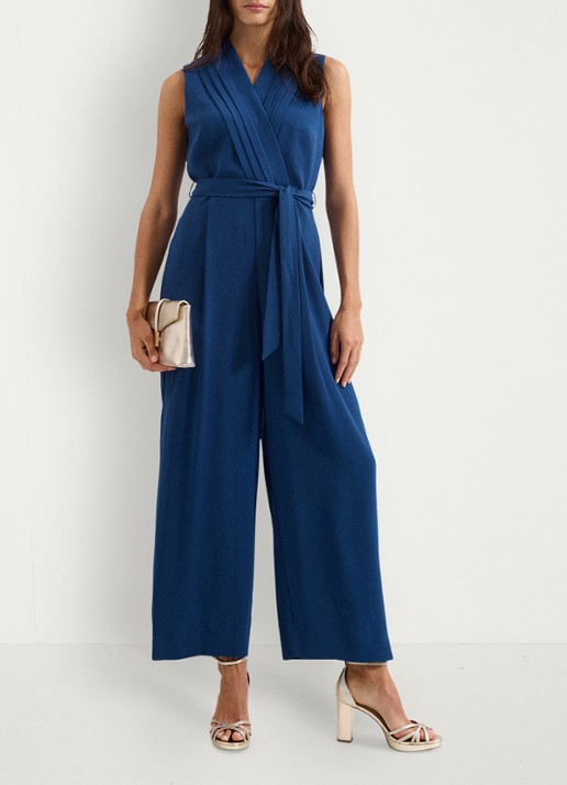 Phase Eight Maisley wide fit jumpsuit met strikceintuur - voorkant 7 donkerblauw