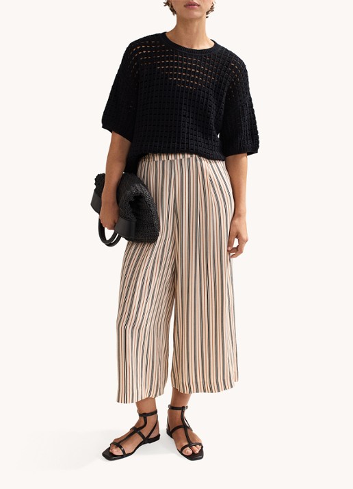 Phase Eight Malaya high waist wide fit culotte met streepprint - voorkant 3 ivoor