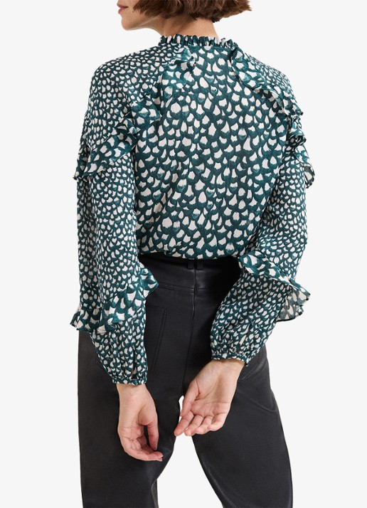 Phase Eight Manon blouse met print en ruches - achterkant 3 zeegroen