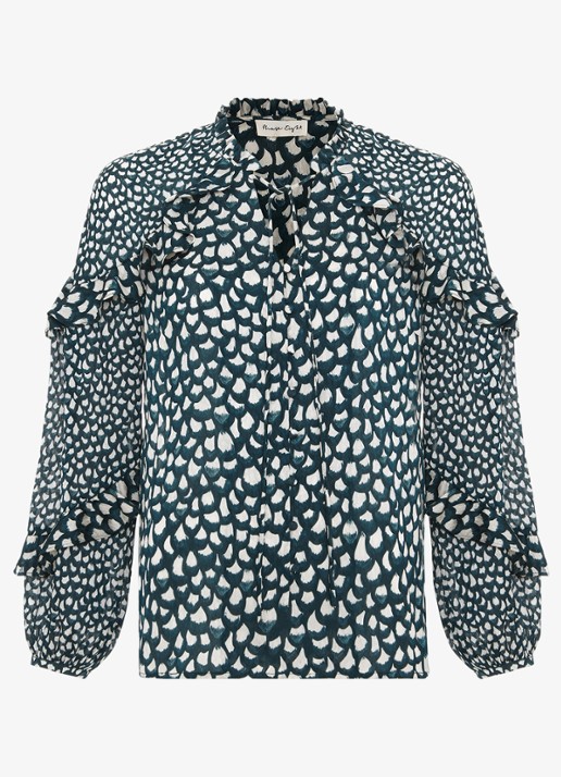 Phase Eight Manon blouse met print en ruches - voorkant zeegroen