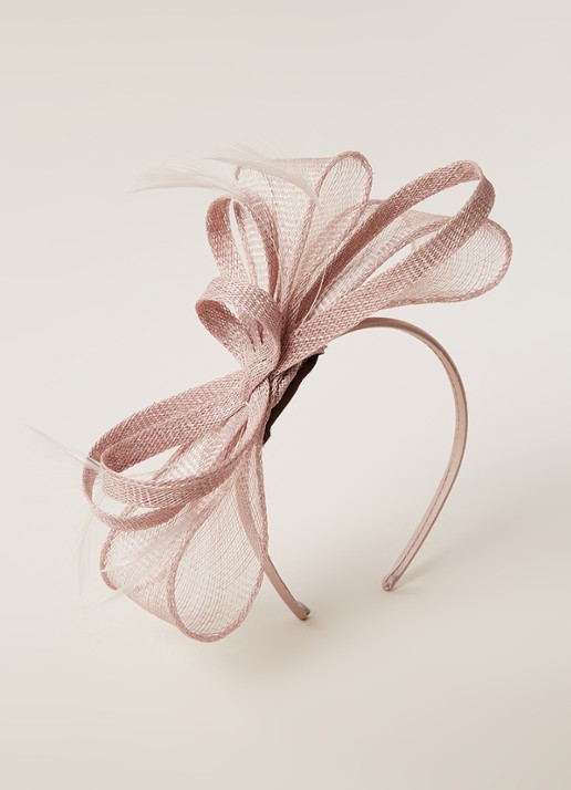 Phase Eight Marcella Fascinator haarband met veren - voorkant 2 oudroze