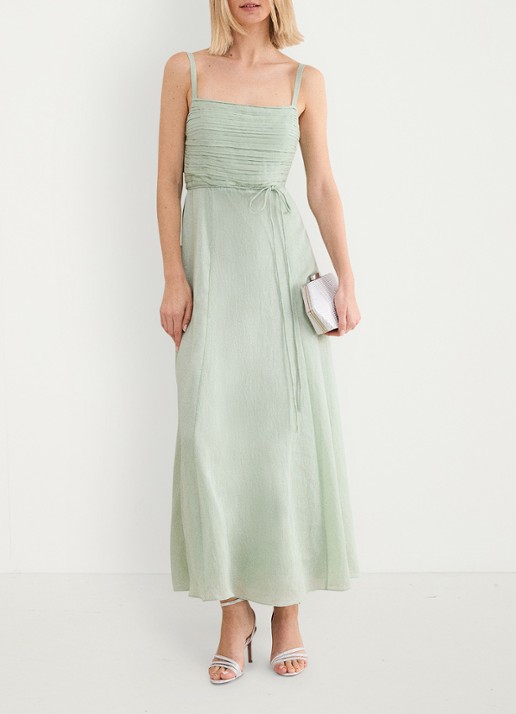 Phase Eight Marcie Green maxi jurk met plooien - voorkant 8 lindegroen