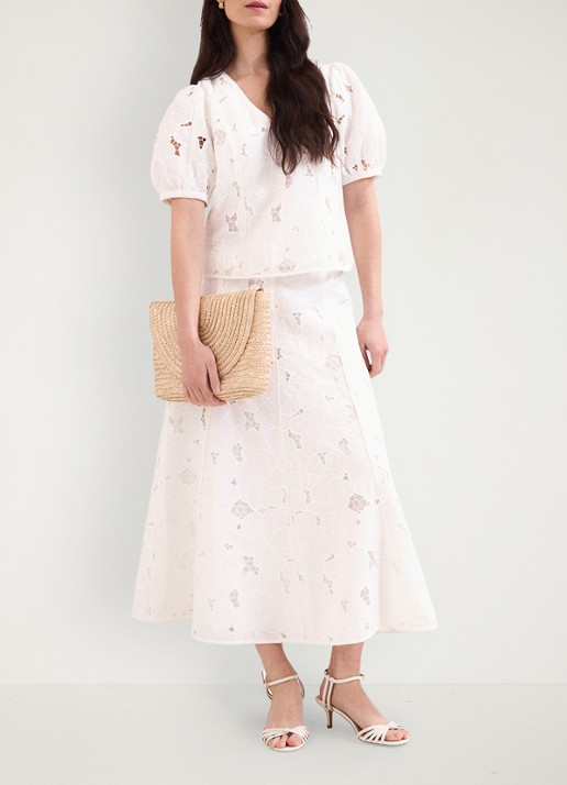 Phase Eight Marina maxi rok met broderie - voorkant 3 ivoor