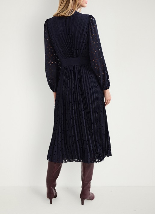 Phase Eight Marina midi jurk met grafische print - achterkant 6 donkerblauw