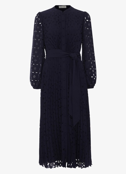 Phase Eight Marina midi jurk met grafische print - voorkant 7 donkerblauw