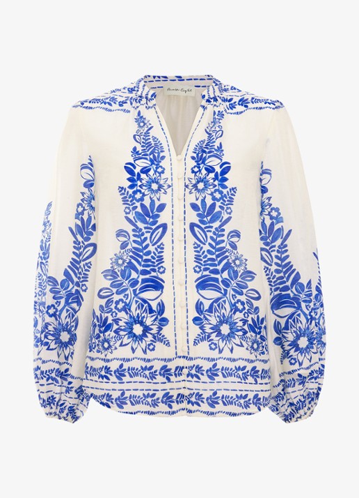 Phase Eight Marisa blouse  met bloemenprint - voorkant blauw