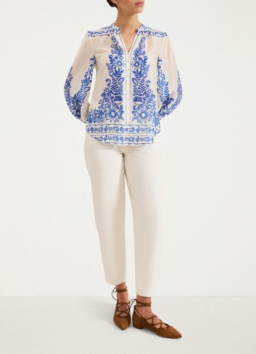 Phase Eight Marisa blouse  met bloemenprint - voorkant 2 blauw