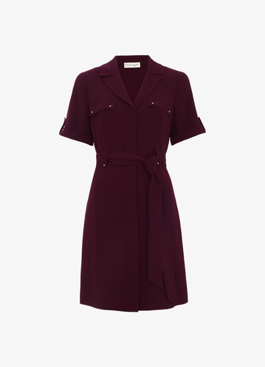 Phase Eight Marlina mini blouse jurk met ceintuur - voorkant bordeauxrood