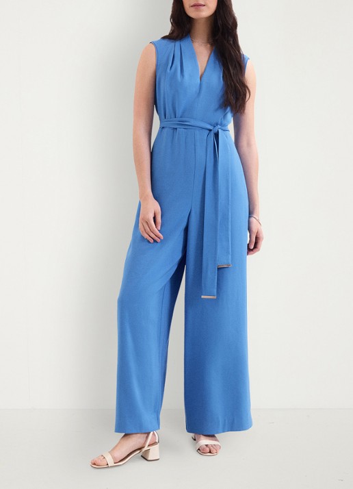 Phase Eight Marta  loose fit jumpsuit met strikceintuur - voorkant 3 lichtblauw