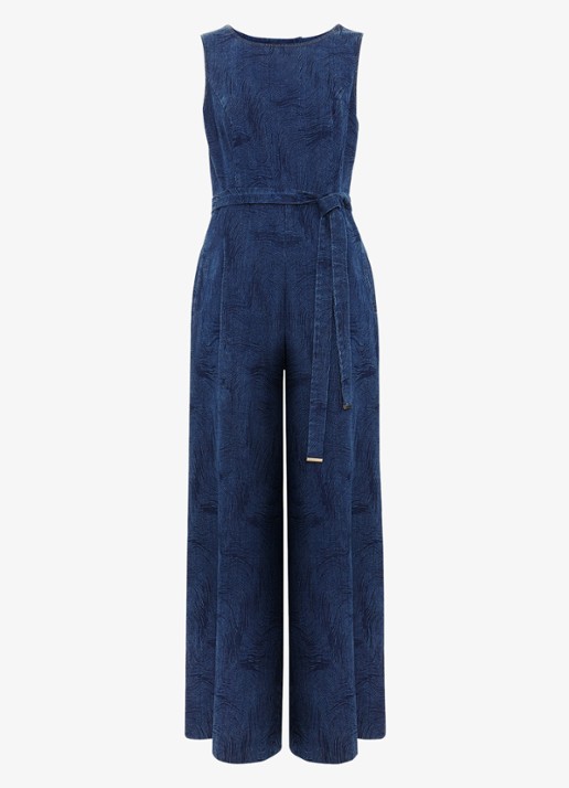 Phase Eight Marta wide fit jumpsuit met strikceintuur - voorkant indigo