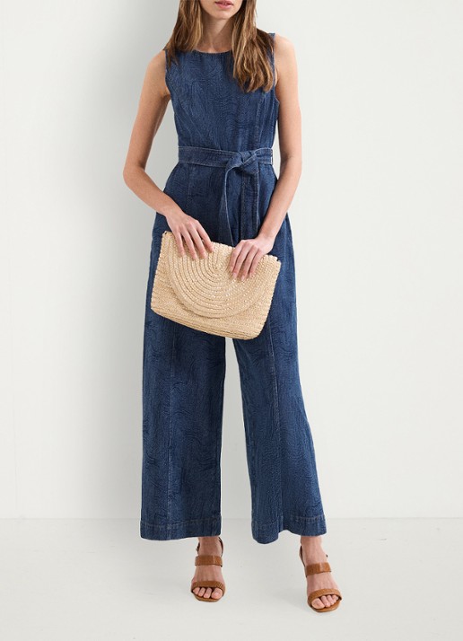 Phase Eight Marta wide fit jumpsuit met strikceintuur - voorkant 2 indigo