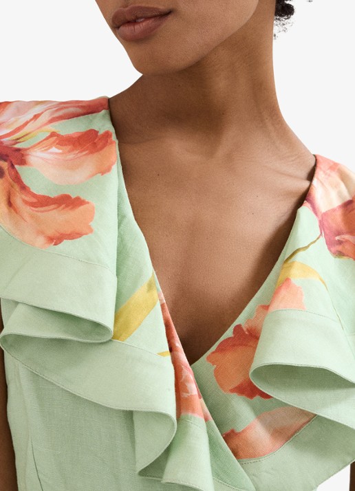 Phase Eight Matilda midi jurk in linnenblend met bloemenprint - detail 4 groen