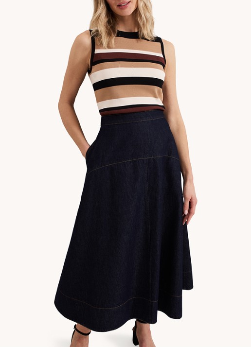 Phase Eight Mavis midi rok van chambray met steekzakken - detail 4 denim