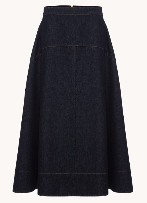 Phase Eight Mavis midi rok van chambray met steekzakken - voorkant 7 denim