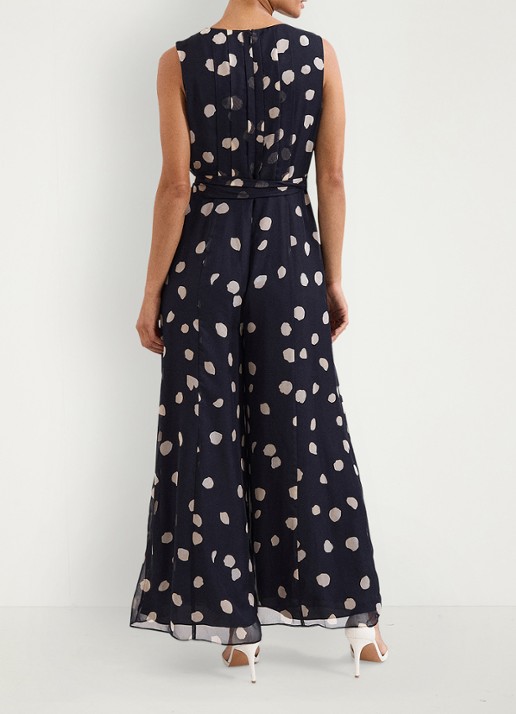 Phase Eight Maxine Spot jumpsuit met stippenprint - achterkant donkerblauw