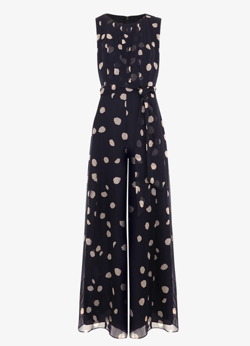 Phase Eight Maxine Spot jumpsuit met stippenprint - voorkant 7 donkerblauw