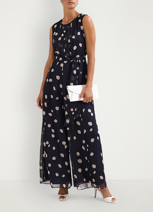 Phase Eight Maxine Spot jumpsuit met stippenprint - voorkant 8 donkerblauw