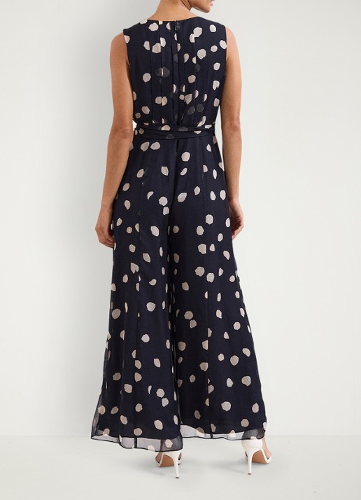 Phase Eight Maxine wide fit jumpsuit met stippenprint - achterkant 8 donkerblauw