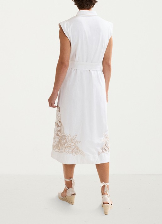 Phase Eight Melana midi T-shirt in linnenblend met strikceintuur - achterkant 3 wit