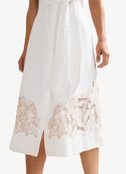 Phase Eight Melana midi T-shirt in linnenblend met strikceintuur - detail 6 wit