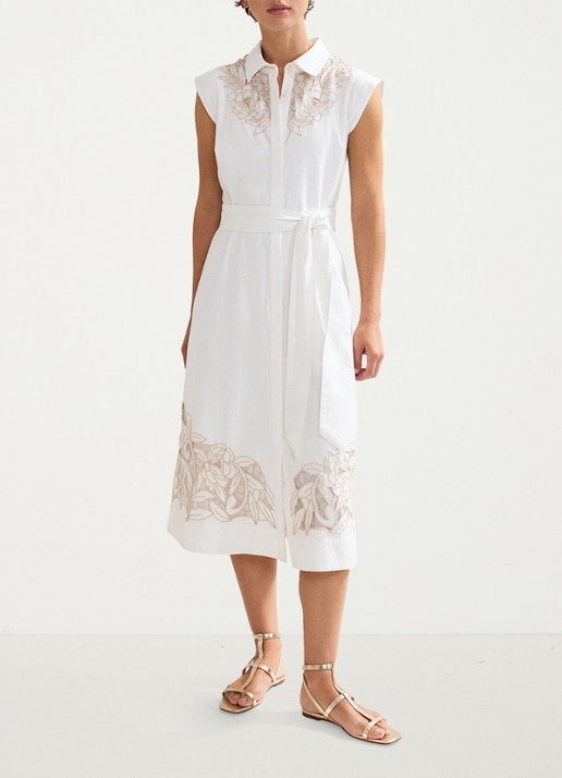 Phase Eight Melana midi T-shirt in linnenblend met strikceintuur - detail 7 wit