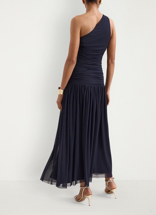 Phase Eight Melina one shoulder maxi jurk met plooidetail - achterkant 8 donkerblauw