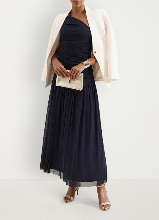 Phase Eight Melina one shoulder maxi jurk met plooidetail - detail 6 donkerblauw