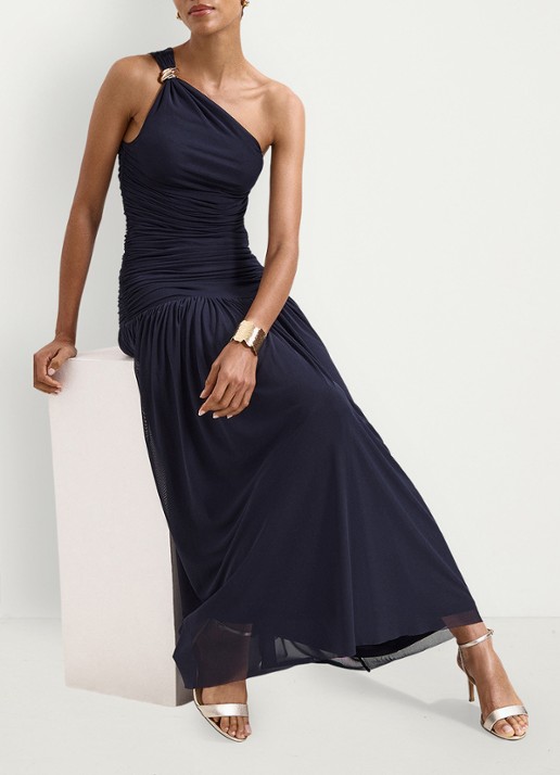 Phase Eight Melina one shoulder maxi jurk met plooidetail - detail 7 donkerblauw