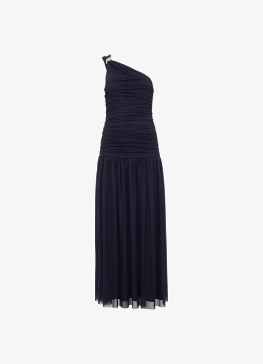 Phase Eight Melina one shoulder maxi jurk met plooidetail - voorkant donkerblauw