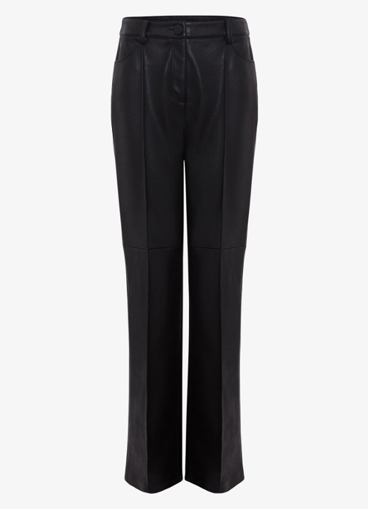 Phase Eight Melissa high waist wide fit broek van imitatieleer - voorkant 6 zwart