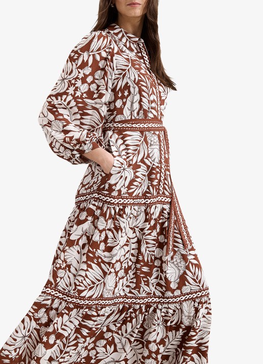 Phase Eight Midi jurk met strikceintuur en print