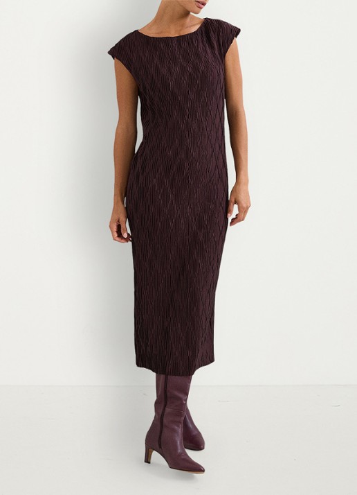 Phase Eight Midi jurk met structuur - voorkant 3 donkerbruin