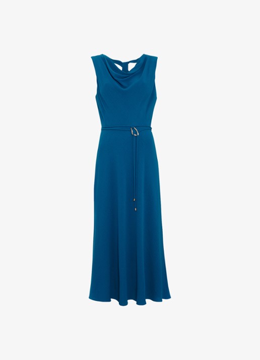 Phase Eight Midi jurk met watervalhals - voorkant 2 donkerblauw