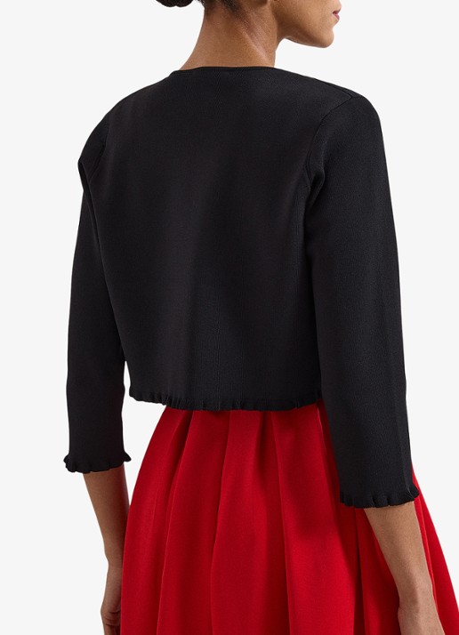 Phase Eight Mimi fijngebreid cropped vest met ruches - achterkant 7 zwart