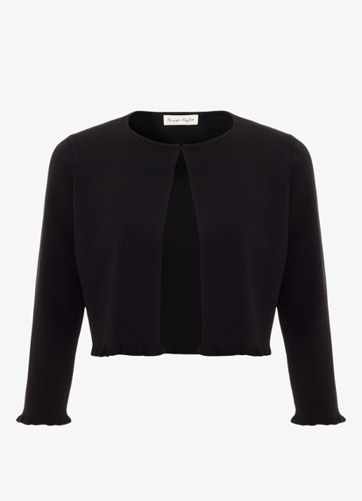 Phase Eight Mimi fijngebreid cropped vest met ruches - voorkant zwart