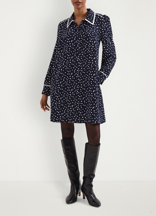 Phase Eight Mini tuniekjurk met stippenprint - voorkant 3 donkerblauw