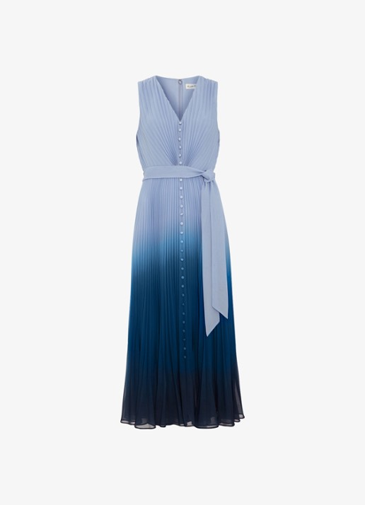 Phase Eight Mira Ombre midi jurk met plooien - voorkant blauw