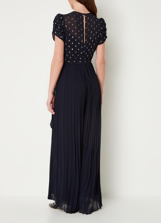 Phase Eight Molli wide fit jumpsuit met stippenprint en strikceintuur - achterkant 4 donkerblauw
