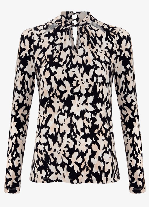 Phase Eight Mollie top met grafische print - voorkant 6 zwart