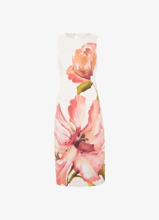 Phase Eight Nadina midi jurk met bloemenprint - voorkant 2 gebroken wit
