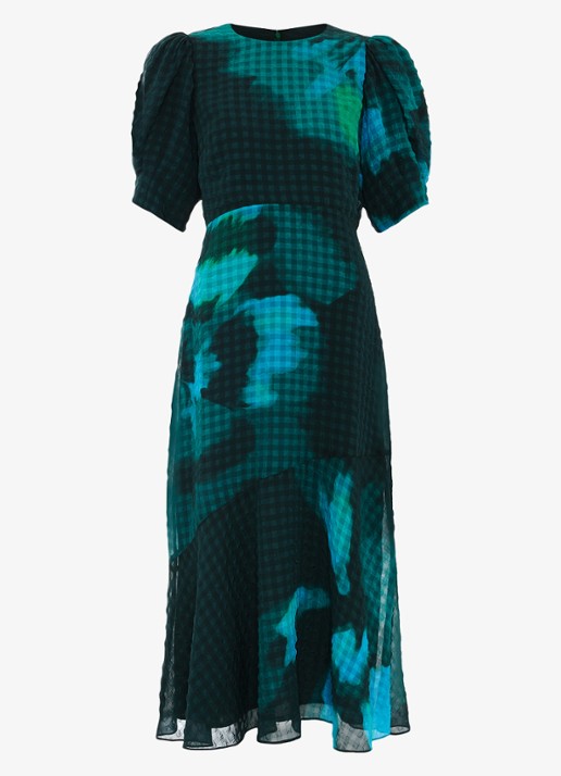 Phase Eight Nancy midi jurk met bloemenprint - voorkant 2 zeegroen
