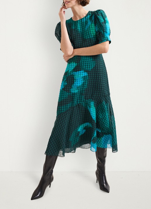 Phase Eight Nancy midi jurk met bloemenprint - voorkant 3 zeegroen