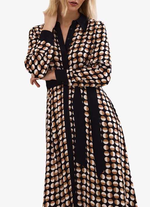 Phase Eight Naomi midi blousejurk met strikceintuur en grafische print - detail 3 bruin