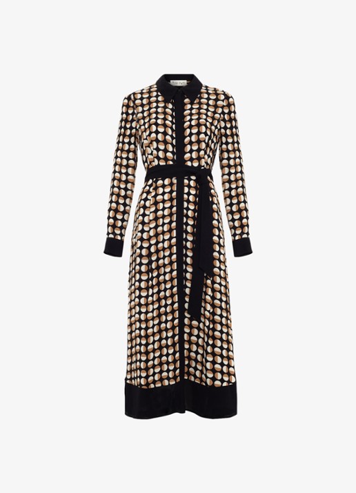 Phase Eight Naomi midi blousejurk met strikceintuur en grafische print