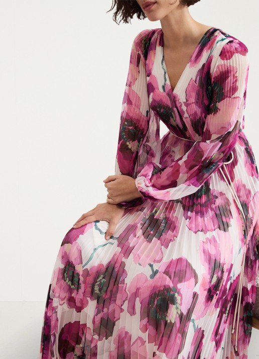 Phase Eight Natalia midi jurk met plissé en asymmetrische zoom - detail 7 donkerroze