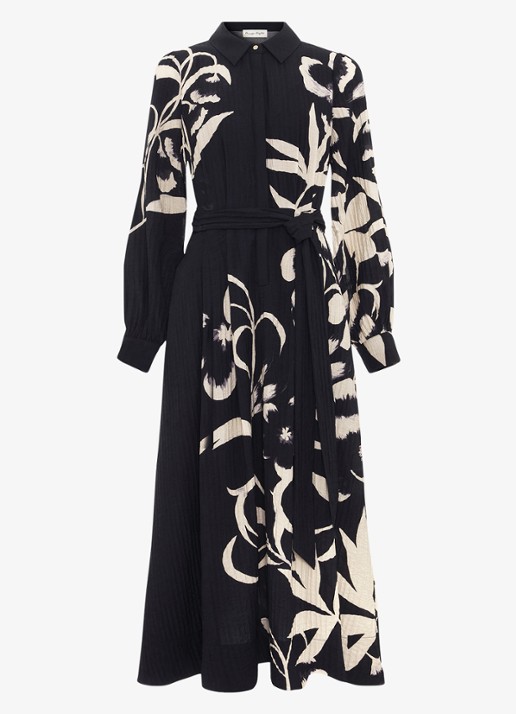 Phase Eight Natalie midi jurk met bloemenprint - voorkant zwart